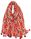 MP139 Orange Abstract Cotton Blend Scarf w/tassels LOOWIE