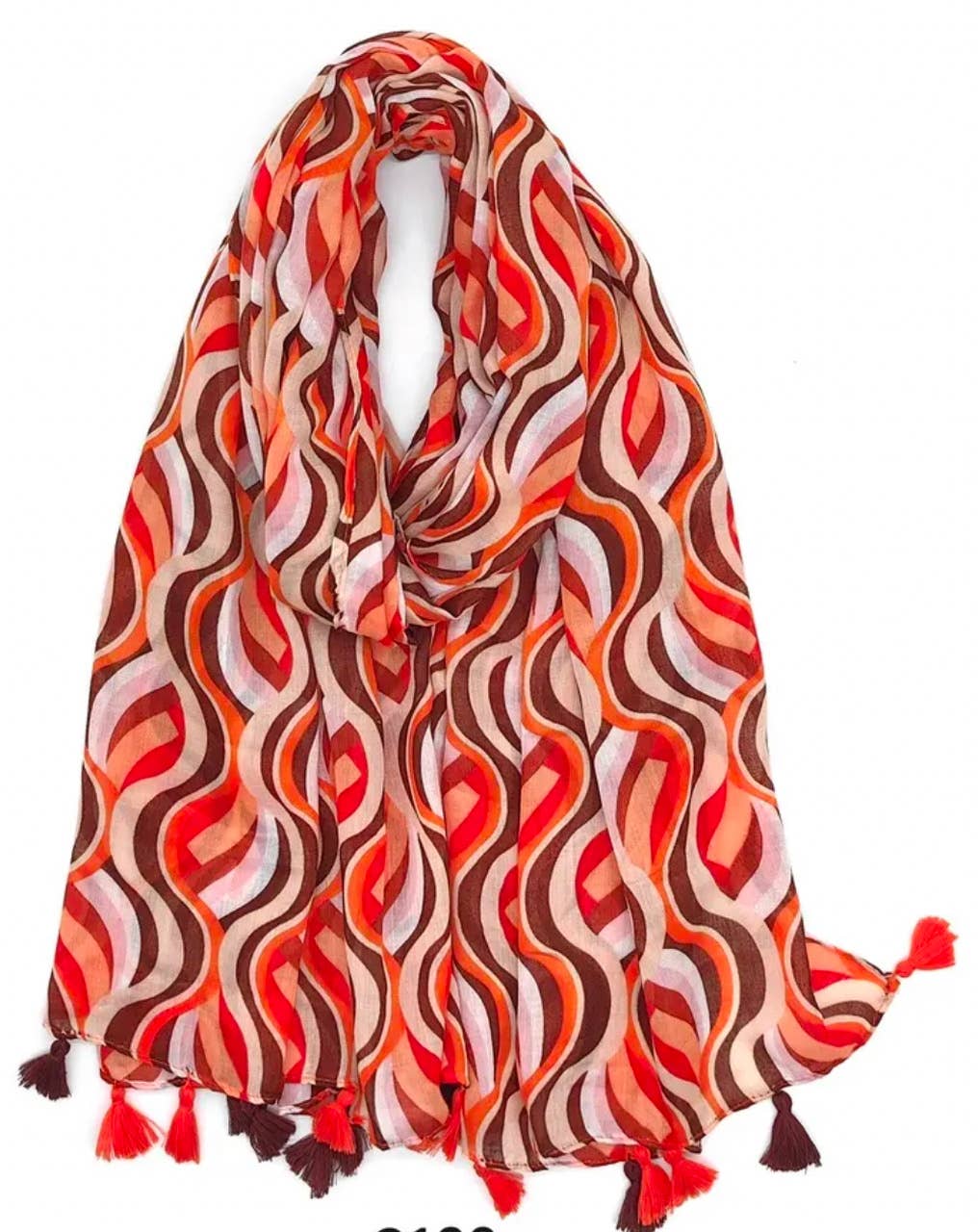 MP139 Orange Abstract Cotton Blend Scarf w/tassels LOOWIE