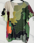 2121 Camo Floral V-Neck Knit Printed Short Sleeves Sweater