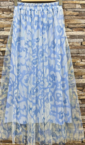 EL125LEOB Light Blue Sheer Overlay Animal Print  Maxi Skirt