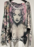 COMA Gray Face V-Neck Knit Printed Sweater LOOWIE