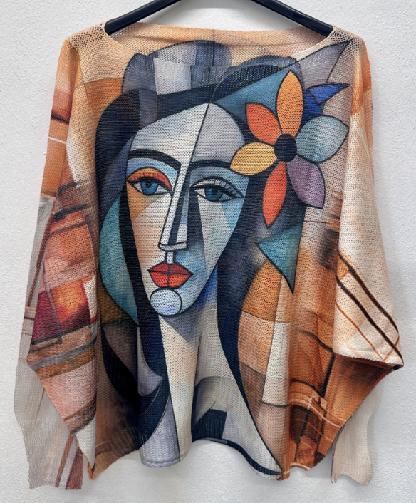 LPF Face w/Flower Brown  Knit Printed Sweater LOOWIE