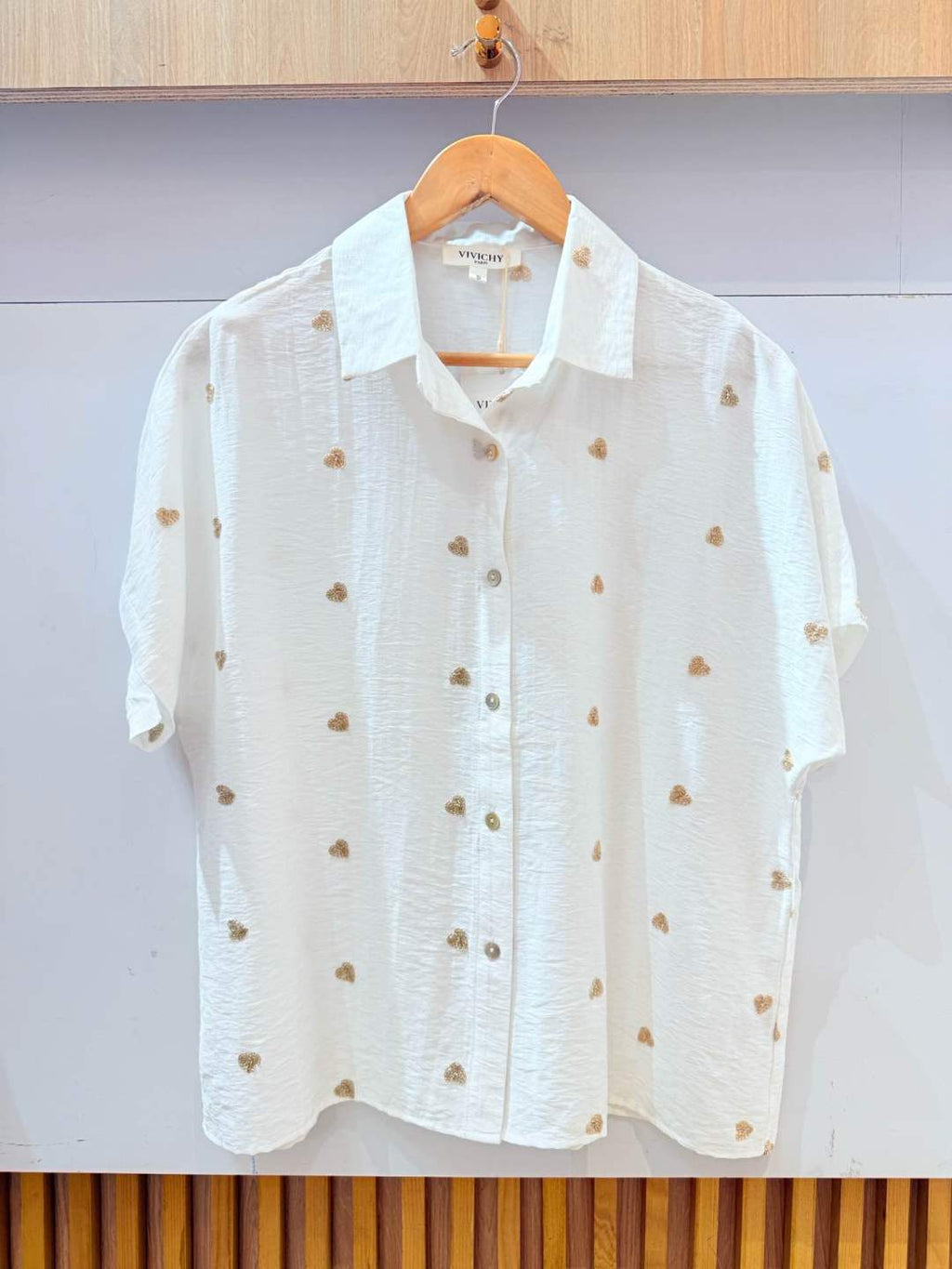 IVA282GTWH Gold Heart Embroidered Shirt Plus Size White
