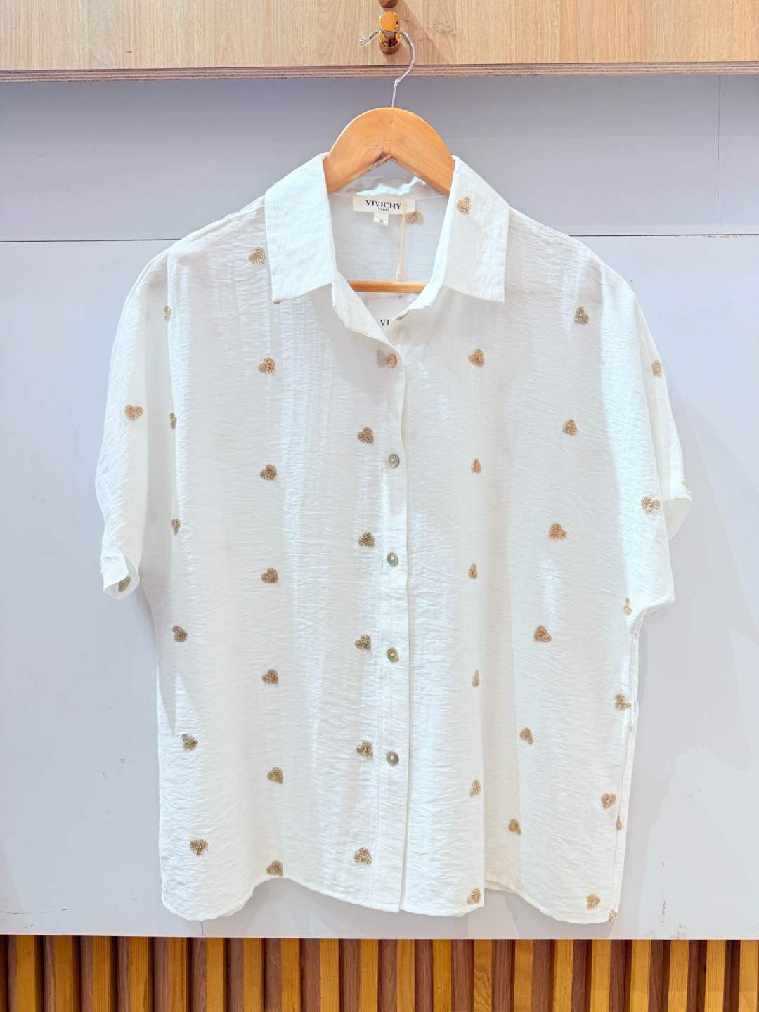 IVA282GTWH Gold Heart Embroidered Shirt Plus Size White