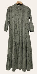 681 Olive One Size Cotton English Embroidery Long Dress