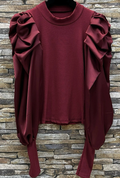 AYOWI Size S Italian Wine Chic Puff Sleeves Blouse LOOWIE