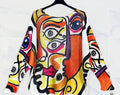 bx32 " Picasso Style"  Round Knit Printed Sweater LOOWIE