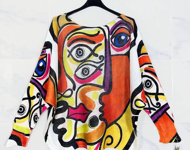 bx32 " Picasso Style"  Round Knit Printed Sweater LOOWIE