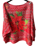 VIC1 Red Poinsettia Christmas Round Knit Printed Sweater