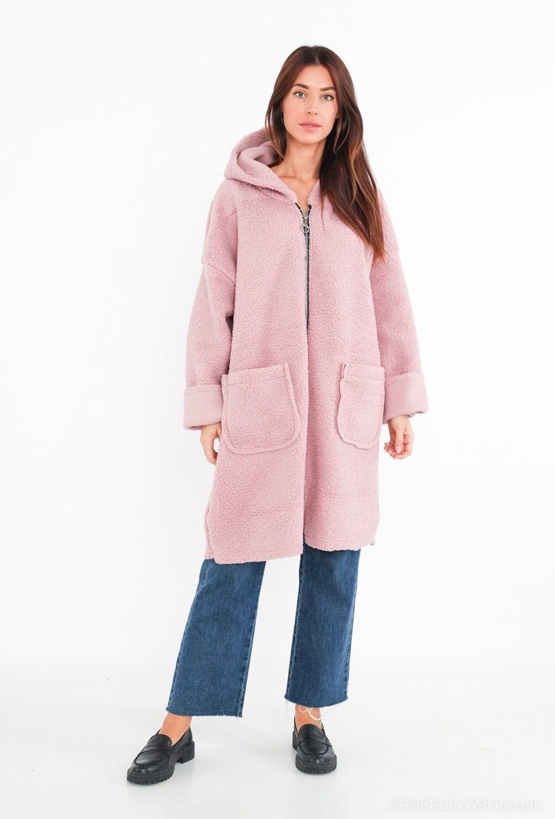 CO44 Pink Hooded Teddy Coat