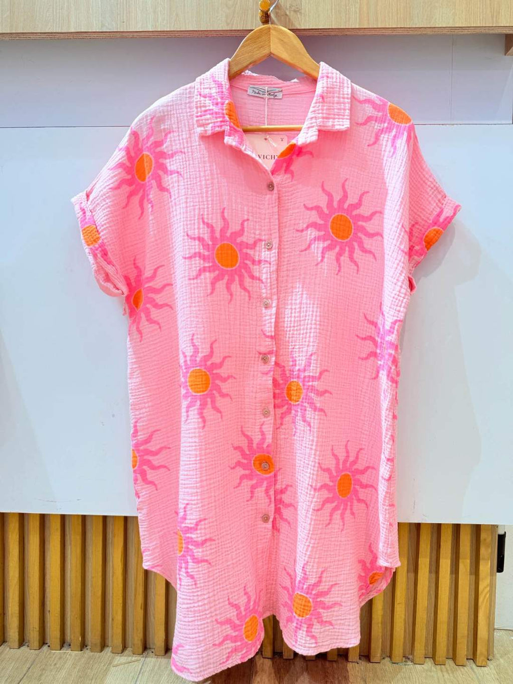 IVT2607145PK Cotton Sun Print Shirt Dress Plus Size Pink