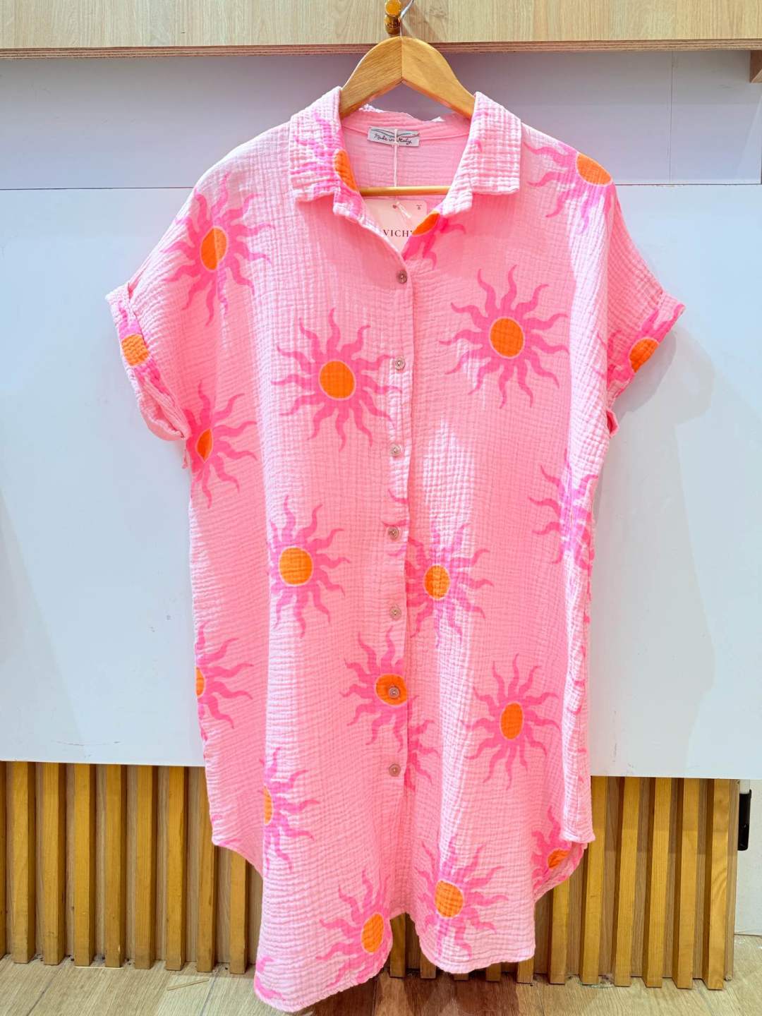 IVT2607145PK Cotton Sun Print Shirt Dress Plus Size Pink