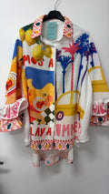 ZOPSLS Summer Lemon Printed Linen Shirt White