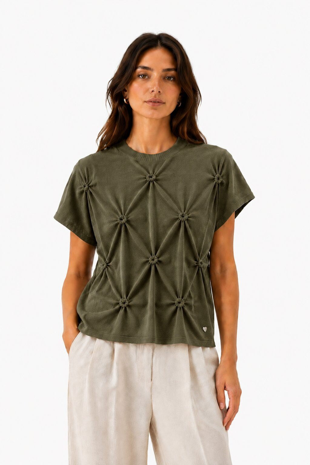 LUHPS1 Khaki Handmade Pintuck Sweater