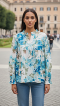 COFBCBL Italian OS Blue Floral Cotton Blouse