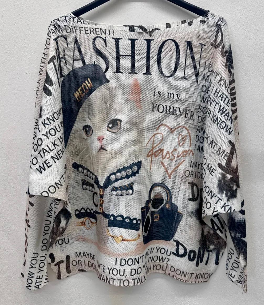 LCAT Cute Cat Round Knit Printed Sweater LOOWIE