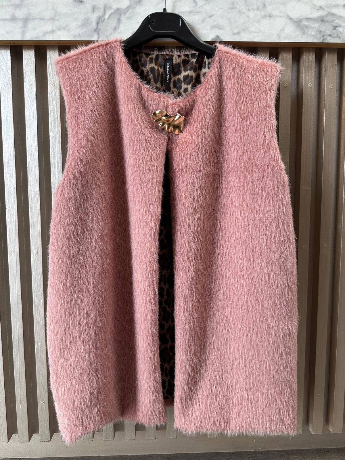 VIFFPI Italian Pink Faux Fur Vest Leopard Lining LOOWIE
