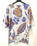 12 White Blue Floral Knit Printed Short Sleeves Sweater