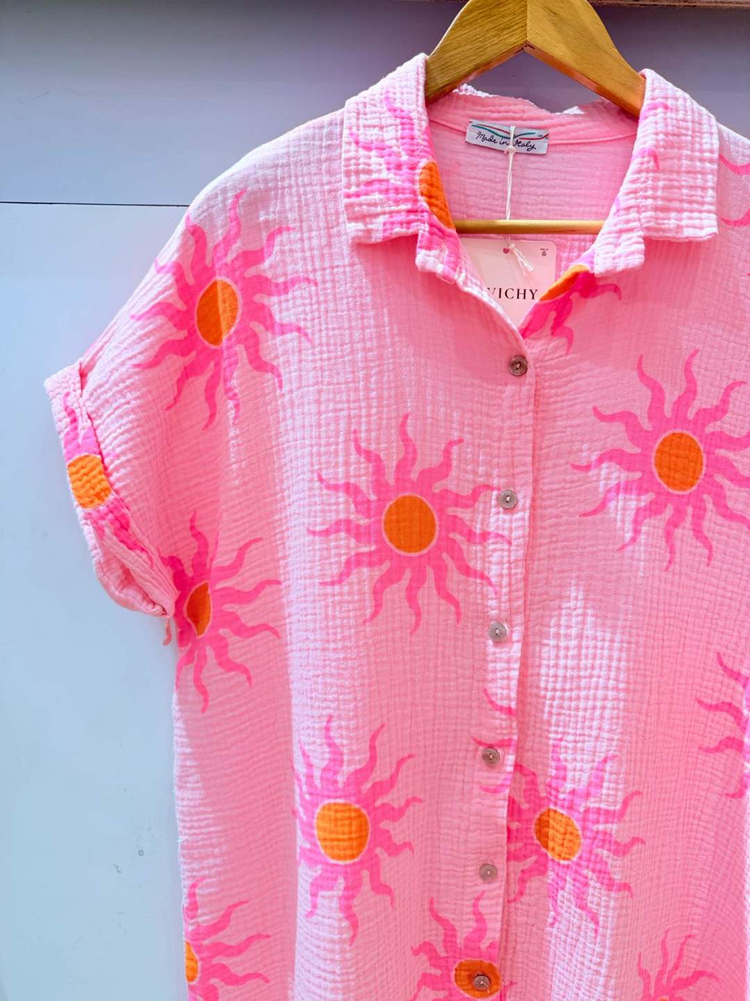 IVT2607145PK Cotton Sun Print Shirt Dress Plus Size Pink