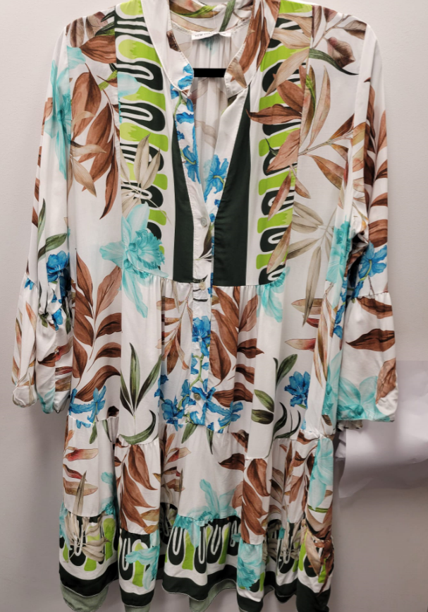 980221 Brown One Size Italian Tropical Short Printed Dress