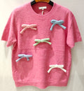 MC965 Pink Soft Comfy Sweater Short Sleeves Bows LOOWIE