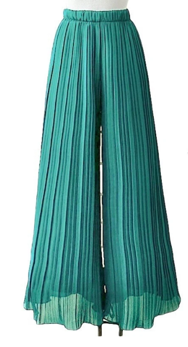 ELPLAQ Italian Aqua Pleated Wide Legs Pants LOOWIE