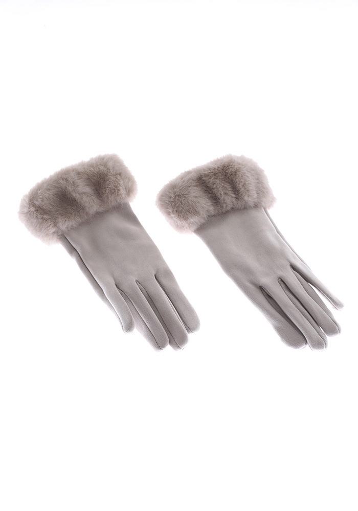 JA381 Light Grey Faux Fur Cuff Gloves
