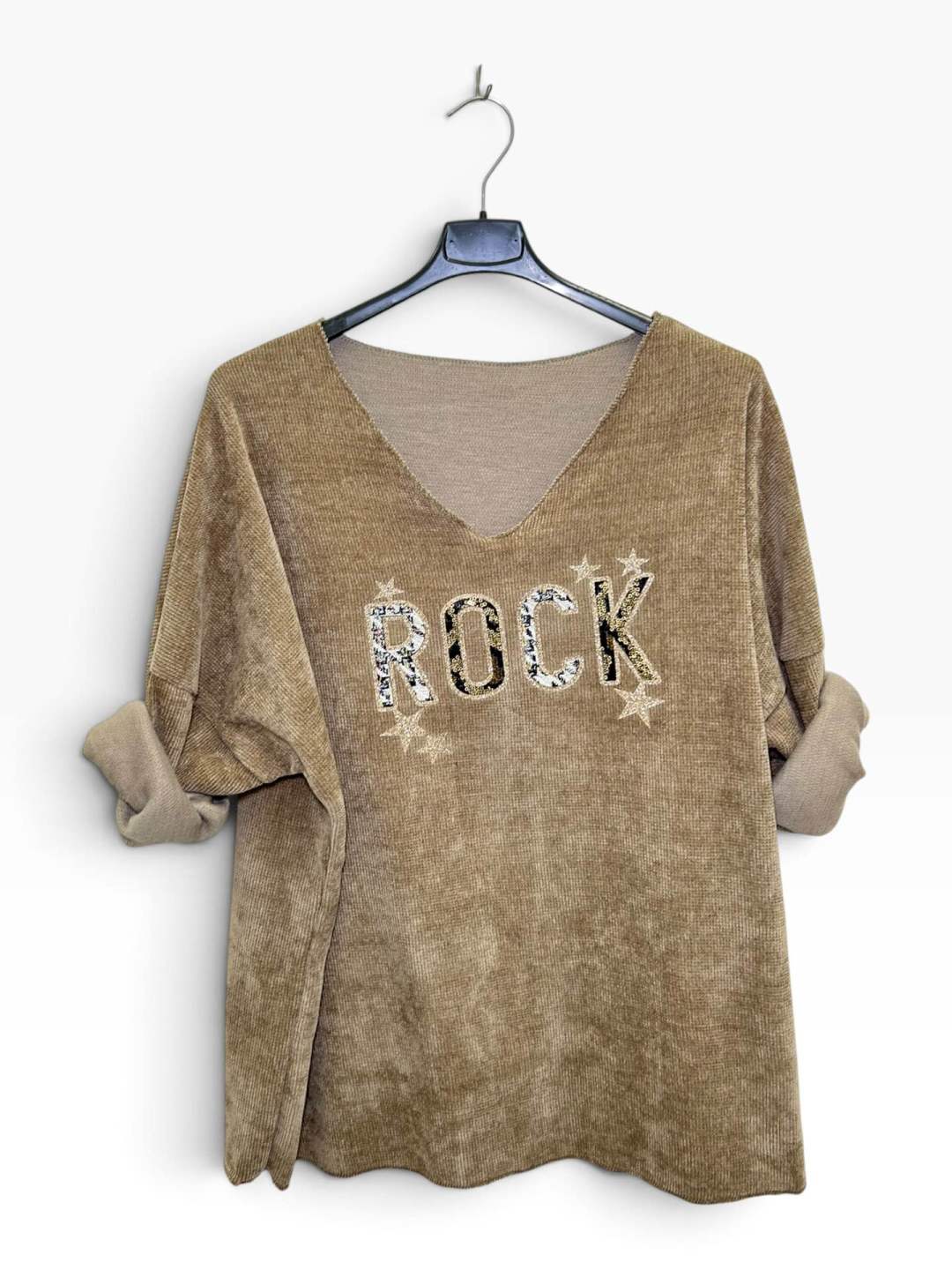 VM106 Taupe Sequin Rock Sweater