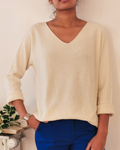Z827 Italian One Size Beige V-Neck Knit Soft Sweater LOOWIE