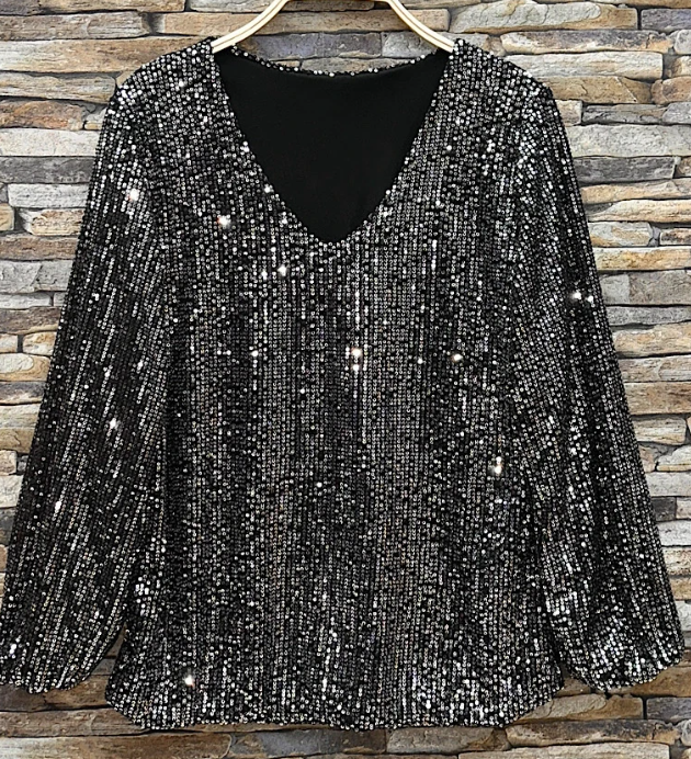 ELSEQS Italian One Size Silver Sequined Blouse LOOWIE