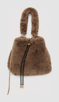 JA417 Taupe Faux Fur Bucket Bag