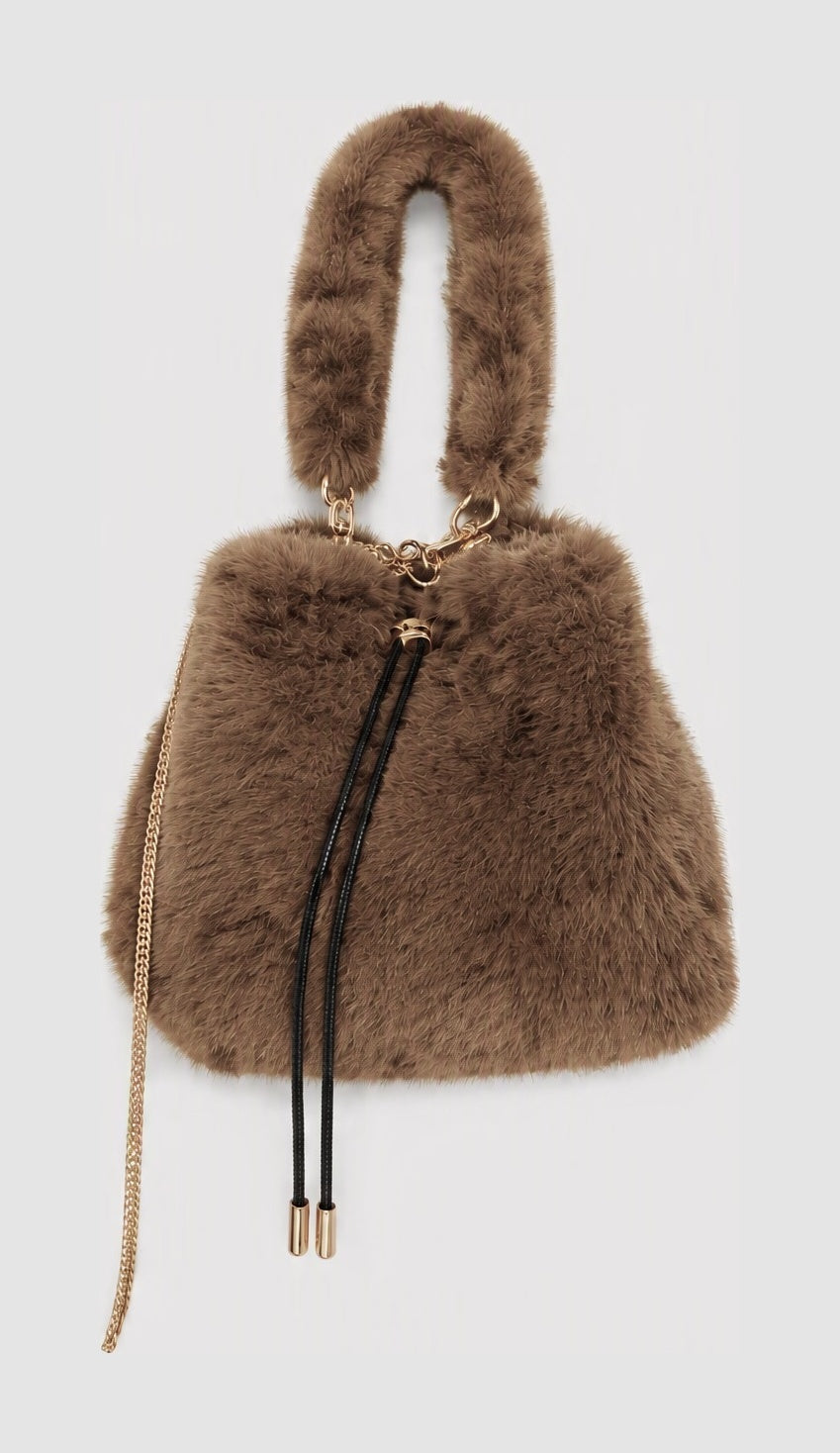 JA417 Taupe Faux Fur Bucket Bag