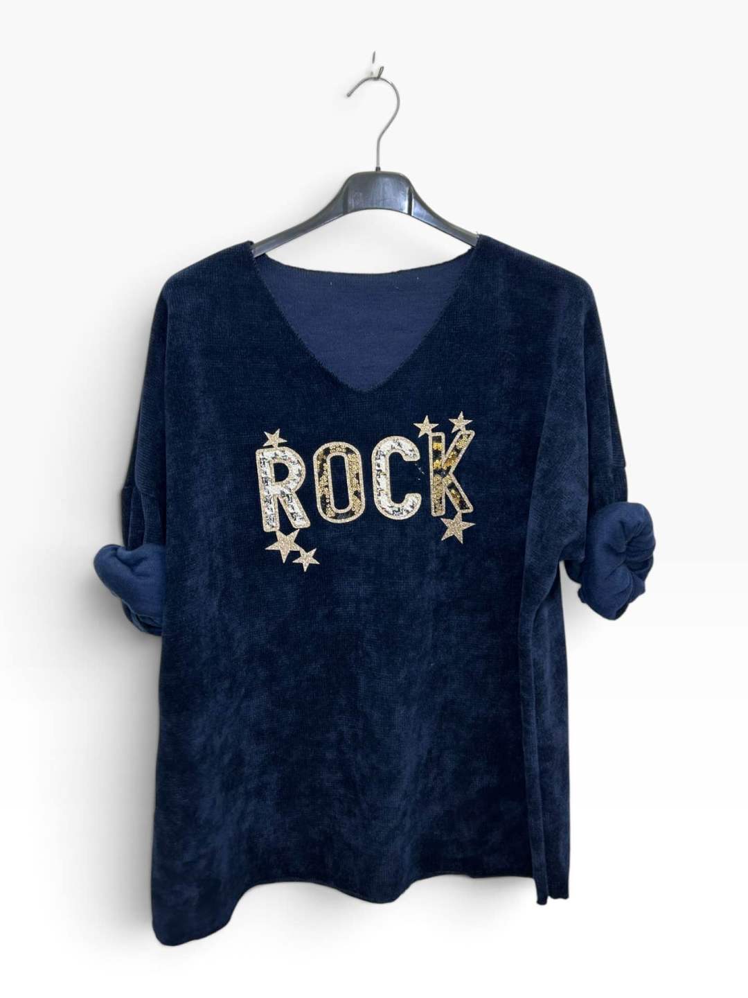 VM107 Navy Sequin Rock Sweater