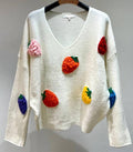 MC034 White Soft Comfy Sweater w/Strawberries LOOWIE