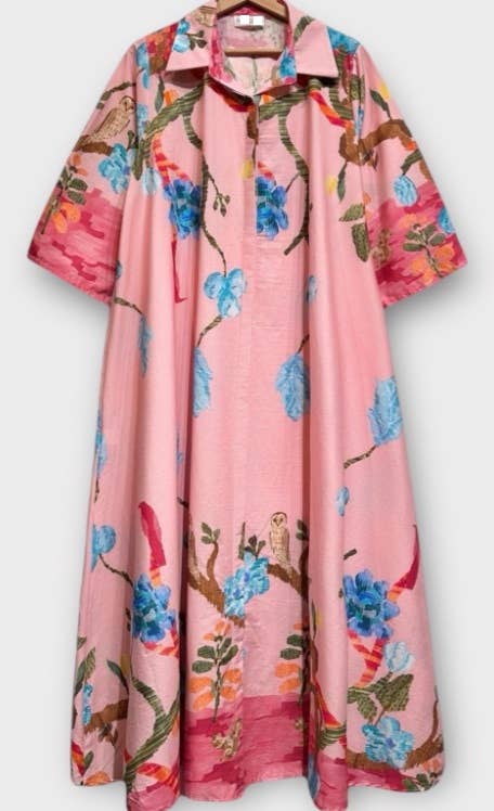 LFDP One Size Pink Cotton Floral Dress Made in Italy