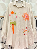 PALMBN Beige Palm & Sun Oversized Gauze Cotton Shirt LOOWIE
