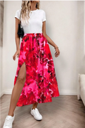 ESSR One Size Italian Red Bloom Slit Maxi Skirt