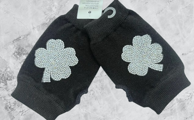 EUCO Black Fun Fingerless Gloves w/ Clover LOOWIE