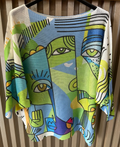 EUPIC Green "Picasso" Round Neck Knit Printed Sweater
