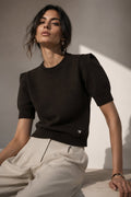 LUSSS1 Dark Brown Structured Shoulder Sweater