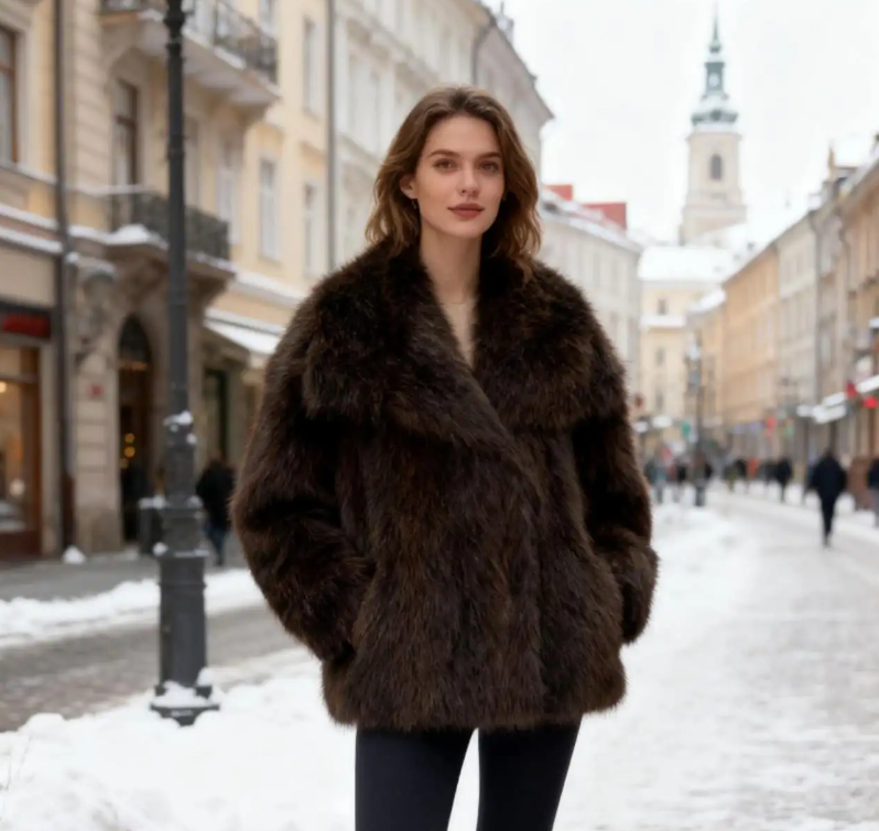 MCGLSCH One Size Parisian Luxe Faux Fur Coat – Chocolate