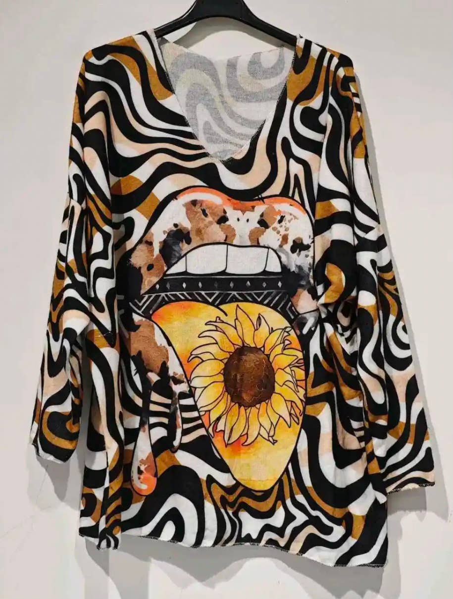 POSF Italian Cozy Sunflower Sweater One Size LOOWIE