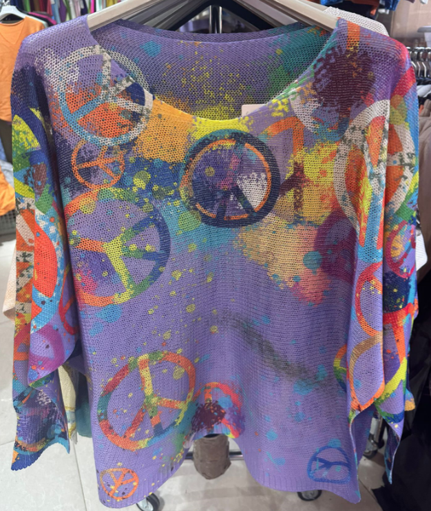 19PU Purple Peace & Love Knit Printed Sweater LOOWIE