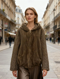 MCZJT One Size Taupe Cable-Detail Hooded Faux Fur Zip Jacket