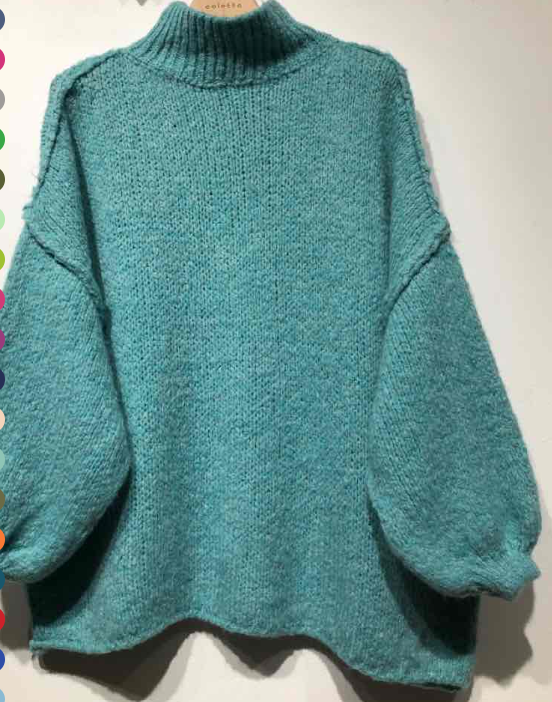 MA19501 Aqua Turtleneck Cozy Warm Knitted Sweater Loowie