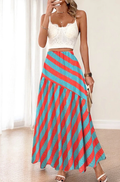 ESSSOR One Size Orange & Turquoise Wave Stripe Maxi Skirt