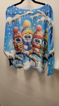 VIOWL Blue Owls Christmas  Round Knit Printed Sweater