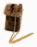 JA435 Camel Leopard Faux Fur Chain Phone Bag