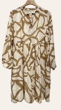 961 Beige One Size Geometric Printed Midi Dress LOOWIE