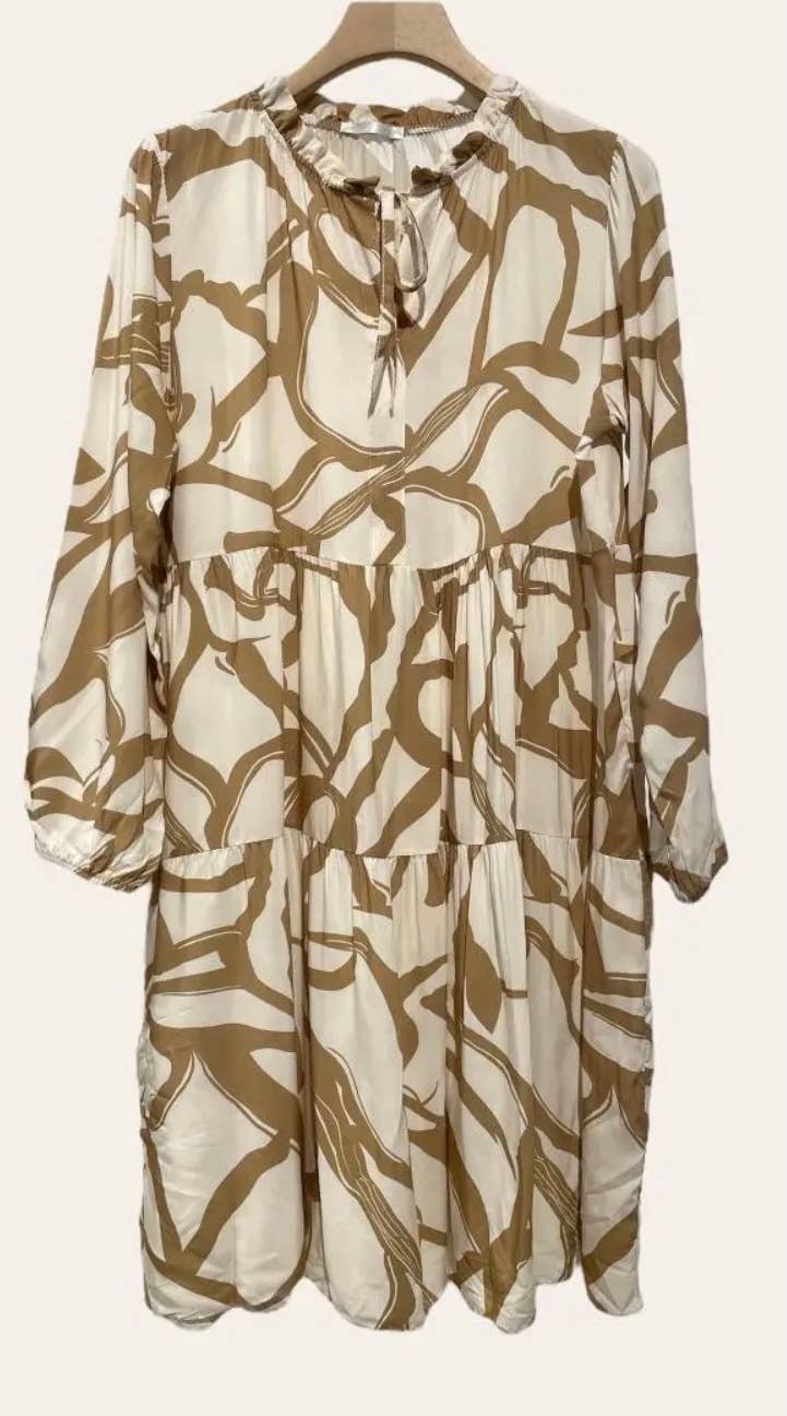 961 Beige One Size Geometric Printed Midi Dress LOOWIE